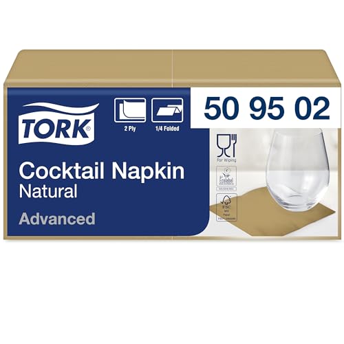 Tork Cocktailserviette Natur mit vorgedrucktem Umweltsymbol, 200 Servietten, 509502 von Tork