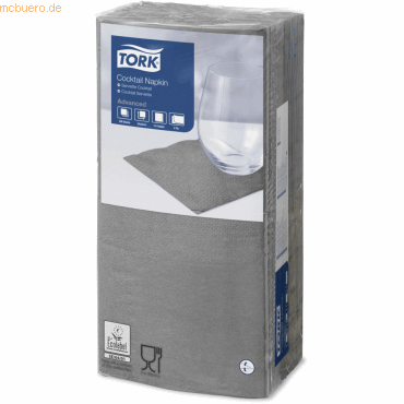 Tork Cocktailservietten Advanced 24x24cm 1/4 Falz 2-lagig grau VE=200 Tork Cocktailservietten Advanced 24x24cm 1/4 Falz 2-lagig grau VE=200 von Tork