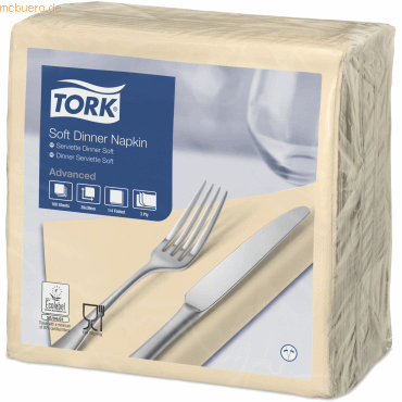 Tork Dinnerservietten Advanced 39x39cm 1/4 Falz 3-lagig sand VE=100 St Tork Dinnerservietten Advanced 39x39cm 1/4 Falz 3-lagig sand VE=100 St von Tork