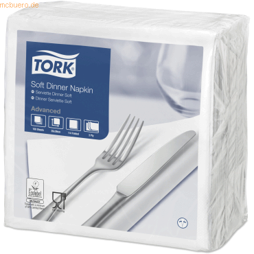 Tork Dinnerservietten Advanced 39x39cm 1/4 Falz 3-lagig weiß VE=100 St von Tork