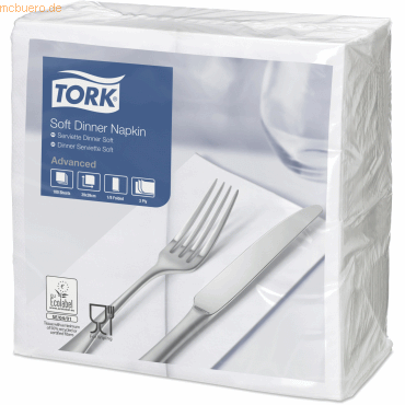 Tork Dinnerservietten Advanced 39x39cm 1/8 Falz 3-lagig weiß VE=100 St Tork Dinnerservietten Advanced 39x39cm 1/8 Falz 3-lagig weiß VE=100 St von Tork