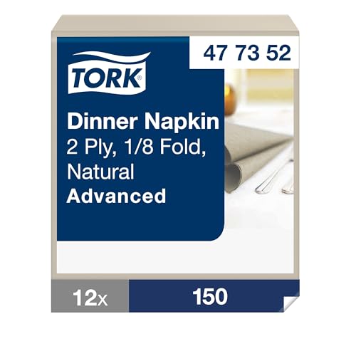 Tork Dinnerservietten Natur, 1/8‑Falz, 2‑lagig, 39 cm x 39 cm, 12 x 150 Servietten, 477352 von Tork