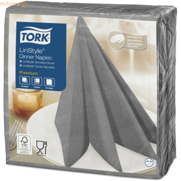 Tork Dinnerservietten Premium LinStyle 39x39cm 1/4 Falz 1-lagig grau V Tork Dinnerservietten Premium LinStyle 39x39cm 1/4 Falz 1-lagig grau V von Tork