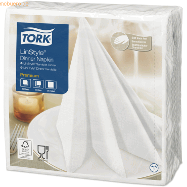 Tork Dinnerservietten Premium LinStyle 39x39cm 1/4 Falz 1-lagig weiß V Tork Dinnerservietten Premium LinStyle 39x39cm 1/4 Falz 1-lagig weiß V von Tork