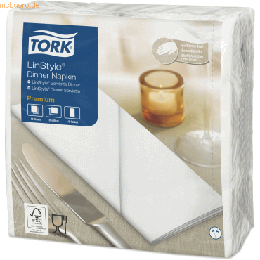 Tork Dinnerservietten Premium LinStyle 39x39cm 1/8 Falz 1-lagig weiß V Tork Dinnerservietten Premium LinStyle 39x39cm 1/8 Falz 1-lagig weiß V von Tork