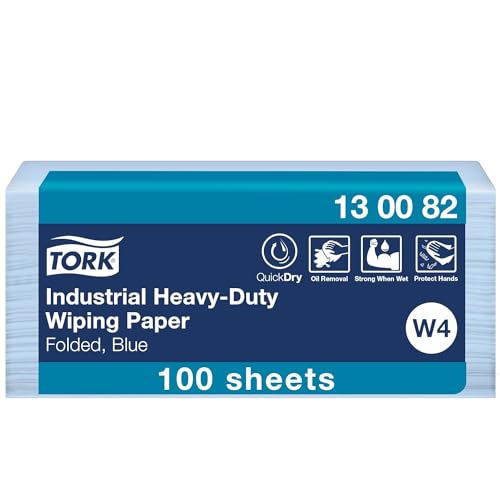 Tork Extra Starke Industrie Papierwischtücher Blau W4, Schützen die Hände, 100 Tücher, 130082 von Tork