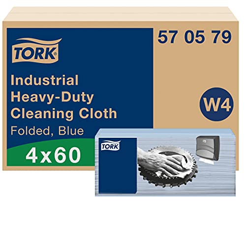 Tork Extra Starke Industrie Reinigungstücher Blau W4, stark und saugfähig, 4 × 60 Tücher, 570579 von Tork