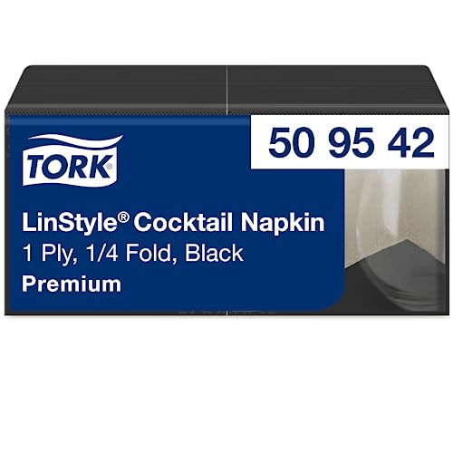 Tork LinStyle Cocktailservietten Schwarz, 1/4‑Falz, 1-lagig, 23,8 x 23,8 cm, 1 x 100 Servietten, 509542 von Tork