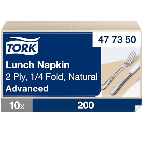 Tork Lunchserviette Natur, 1/4-Falz, 2-lagig, 33 cm × 33 cm, 10 × 200 Servietten, 477350 von Tork