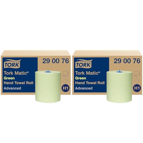 Tork Matic grünes Rollenhandtuch Advanced 290076 - H1 Papierhandtücher für Rollenhandtuchspender, saugfähig und reißfest, 2-lagig, grün - 6 Rollen x 150 m (Packung mit 2) von Tork