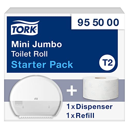Tork Mini Jumbo Toilettenpapierrolle Starter Pack - 955000 - T2 + Toilettenpapier-Nachfüllpack (170 Meter) von Tork