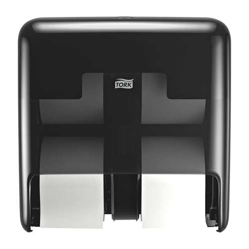Tork OptiServe Spender für 4 Rollen Hülsenloses Toilettenpapier Schwarz T7, vertikaler Toilettenrollenspender, Elevation Design, 558052 von Tork