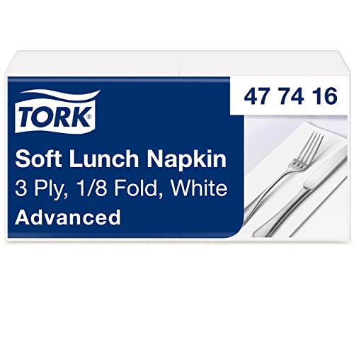 Tork Soft Lunchserviette Weiß, 1/8-Falz, 3-lagig, 33 cm × 33 cm, 150 Servietten, 477416 von Tork