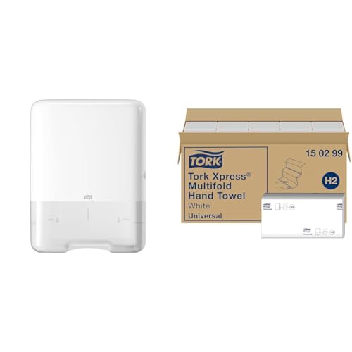 Tork Spender für Zickzack-Handtücher Weiß H3, Elevation Design, 553000 & Xpress Multifold Papierhandtücher 150299 von Tork