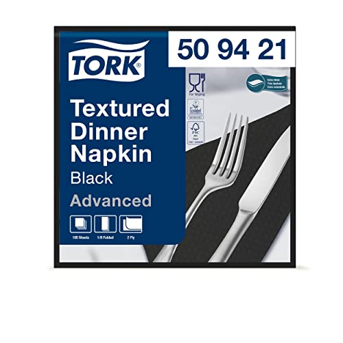 Tork Textured Dinnerserviette Schwarz, 1/8-Falz, 2-lagig, 38 cm × 39 cm, 12 × 100 Servietten, 509421 von Tork