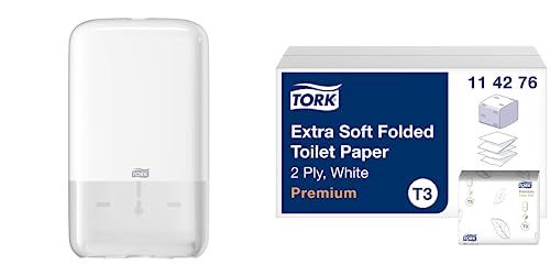 Tork Toilettenpapierspender + Nachfüllpackung - T3 - Nachfüllpackung extra weiches gefaltetes Toilettenpapier (30 x 252 Blatt) von Tork