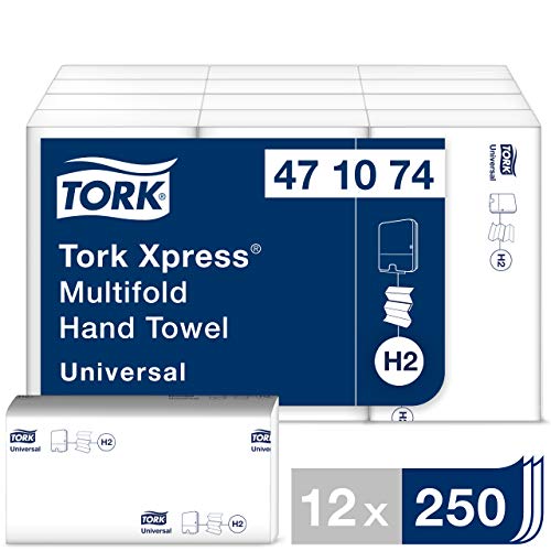 Tork Xpress Multifold Papierhandtücher 471074 - H2 Universal Falthandtücher für Handtuchspender - mehrfach gefaltet, 1-lagig, weiß - 12 x 250 Tücher von Tork