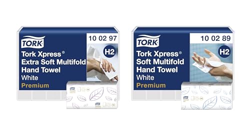 Tork Xpress weiche Multifold Papierhandtücher 100289 - H2 Premium Falthandtücher, 2-lagig, weiß - 21 x 150 Tücher & Xpress extra weiche Multifold Papierhandtücher 100297, 2-lagig, weiß - 21x100 Tücher von Tork