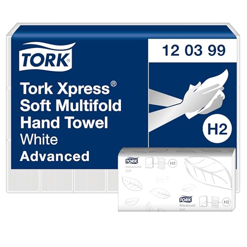 Tork Xpress weiche Multifold Papierhandtücher 120288 - H2 Advanced nachhaltige Falthandtücher für Handtuchspender - saugfähig und reißfest, groß, 2-lagig, weiß - 21 x 136 Tücher von Tork