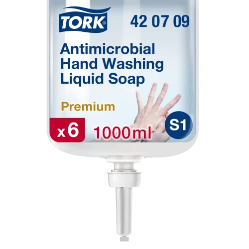 Tork antimikrobielle Flüssigseife zur Händedekontamination S1, dermatologisch getestet, 6 × 1.000 ml, 420709 von Tork