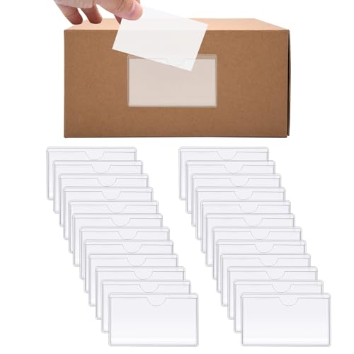 60 Stück Etikettenhalter Selbstklebend, Kartenhüllen Transparent Selbstklebetaschen, Visitenkartenmappe Karteikartenhalter, Ordnerrücken Selbstklebend Adhesive Card Pockets für Kartei Karten von Torribaly