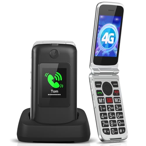 Tosaju 4G Seniorenhandy ohne Vertrag Klapphandy Mobiltelefon Einfach Großtasten Handy für Senioren mit Ladestation Notruftaste Dual-SIM 1200 mAh Akku Lange Standby 2,8 und 1,77 Zoll Farbdisplay von Tosaju