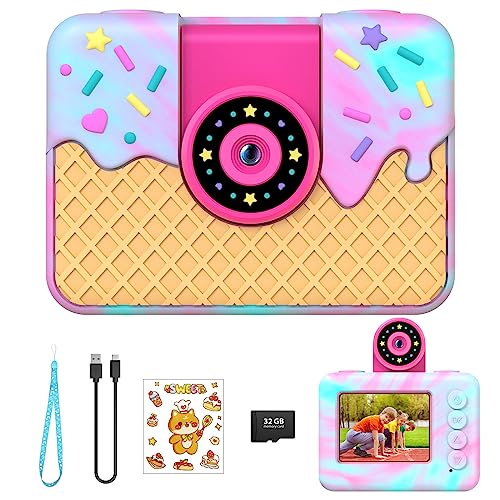 Tosaju Kinder Kamera Digitalkamera Videokamera Helmkamera für Kinder Outdoor 12MP HD 1080P Kinderkamera Selfie Kamera mit 2,0 Zoll Bildschirm 32GB SD-Karte Rosa von Tosaju