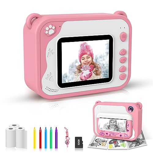 Tosaju P81 Sofortdruckkamera für Kinder, 1080P Kinder-Digitalkamera, Druckkamera mit 6,1 cm Bildschirm, 32 GB TF-Karte, 3 Rollen Druckpapier, 5 Farbstifte, Geschenke für 3–12 Jahre alte Jungen Mädchen von Tosaju