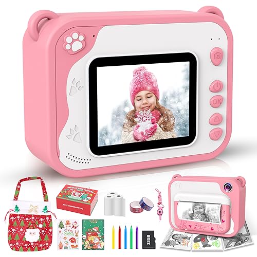 Tosaju Sofortbildkamera für Kinder Kinderkamera Digitalkamera Sofortdruck 1080P Videokamera 2,4 Zoll Bildschirm mit 32 GB SD-Karte 5 Farben Stift Geschenk für Jungen Mädchen Weihnachten Geschenk von Tosaju