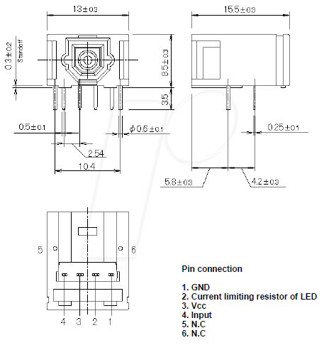 TORX 1952 - Toshiba LWL-Empfänger, 10Mbit/s, F05-Anschluss rechteckig, 6-pol von Toshiba