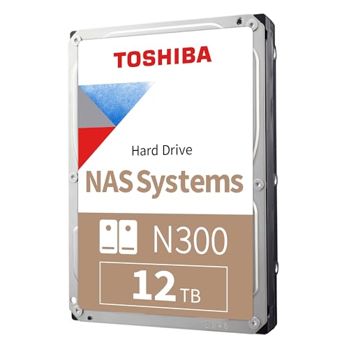 Toshiba 12TB N300 Interne Festplatte - NAS 3,5 Zoll SATA HDD unterstützt bis zu 8 Laufwerkseinschübe, entwickelt für 24/7 NAS Systeme, neue Generation (HDWG21CUZSVA) von Toshiba