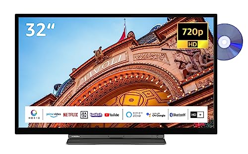 Toshiba 32WD3C63DAW 32 Zoll Fernseher/Smart TV (HD Ready, HDR, Triple-Tuner, DVD-Player, Bluetooth) - Inkl. 6 Monate HD+ [2023] von Toshiba