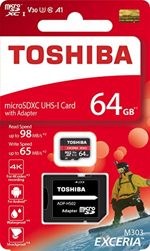 Toshiba 64 GB 64 G SD M303 mit SD Adapter microSDXC UHS-I U3 Karte 4 K Class10 V30 A1 MicroSD Micro SD Karte Speicherkarte Lesen 98 MB/s Schreiben 65 MB/s (thn-m303r0640 a2) von Toshiba