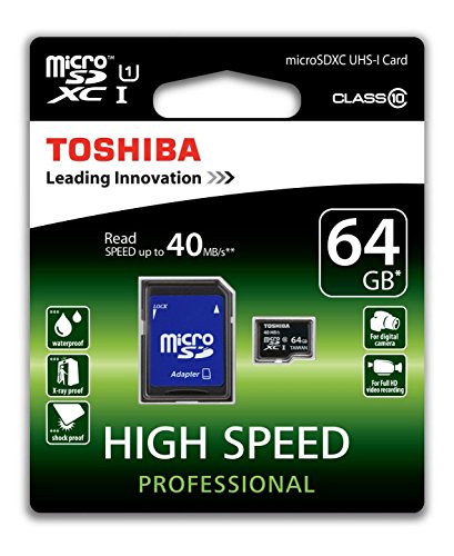 Toshiba High Speed Professional Micro SDXC 64GB Class 10 (bis zu 40MB/s lesen) Speicherkarte schwarz von Toshiba