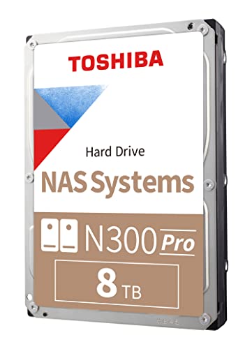 Toshiba N300 PRO 8 TB großes Business-NAS (bis zu 24 Einschübe), 3,5 Zoll interne Festplatte, bis zu 300 TB/Jahr Workload-Rate, CMR SATA 6 GB/s 7200 U/min, 512 MB Cache, HDWG780XZSTB von Toshiba
