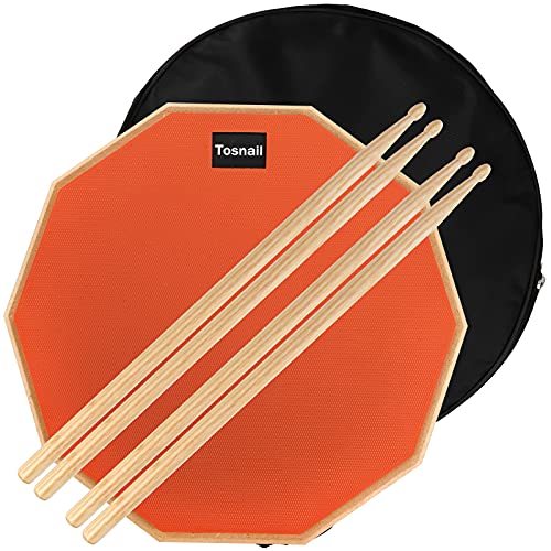 Tosnail 12 Zoll Drum Practice Pad, mit 2 Paar Drumsticks und Aufbewahrungstasche, 2-seitig leises Übungspad, weicher Gummi, Holzsockel von Tosnail