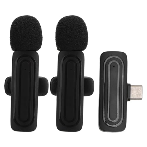 2er Pack Kabelloses Lavalier Mikrofon, 2,4 G Kabelloses Ansteckmikrofon für USB C Smartphone, Kondensatormikrofon mit Rauschunterdrückung, für Interview, Live Streaming (Black) von Tosuny