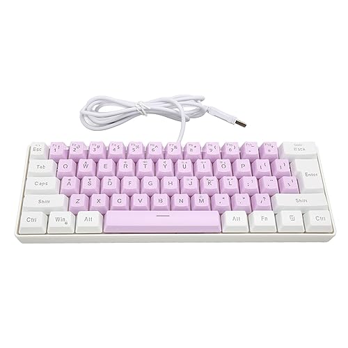 60% Kabelgebundene Gaming Tastatur, Tastatur mit RGB Hintergrundbeleuchtung, 61 Tasten, Kompakte USB Tastatur, Ergonomische Gaming Tastatur für Windows Laptop PC (Weiß Lila) von Tosuny