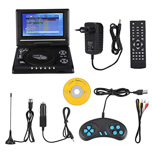 7,8-Zoll-tragbarer DVD-Player-Drehbildschirm mit TV-Funktion + Autoladegerät + Gamepad, integriertem Akku, Unterstützung für FM-Radio, Unterstützung für SD-Karte und USB-Anschluss(EU) von Tosuny