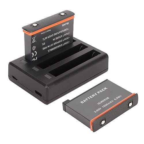Action Kamera Akku, 2 X 1800 MAh Wiederaufladbarer Akku mit 3 Kanal Schnellladestation, Ladegerät und Ersatzakkus für Insta 360 X3 Sportkamera von Tosuny