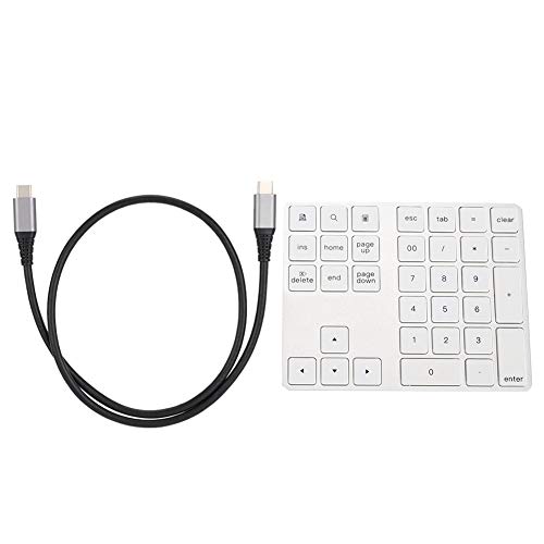 Drahtlose Zifferntastatur, 34-Tasten-Bluetooth-Zehnertastatur mit Typ C 2 * USB 3.0-Hub für Laptop/Pad/Smartphone, ProtableWasserdichter Nummernblock aus Aluminiumlegierung, kompatibel(Silber) von Tosuny