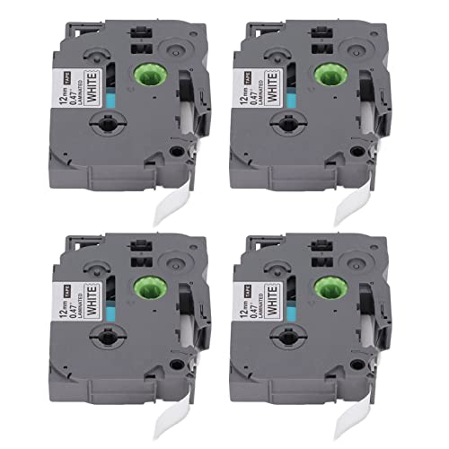 Etikettenband, 12 Mm Wasserdichtes Etikettenband für PT-E100 PT-D210 PT-E300 PT-D450 PT-P700 TZe-131 TZe-231 TZe-431 TZe-531 TZe-631 TZe-731, Schwarz auf Weiß, 8 M (Weiße Schachtel mit 4 Stück) von Tosuny