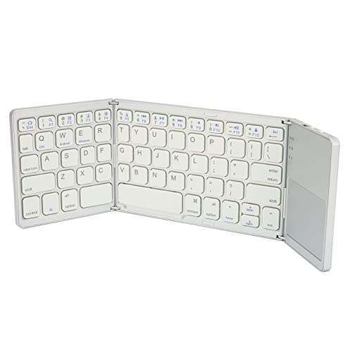 Faltbare Bluetooth-Tastatur, Tragbare Dreifach Gefaltete -Tastatur Im Taschenformat mit 63 Tasten, für Windows, für IOS, für Android, für Smartphone Tablet Laptop (Silber) von Tosuny