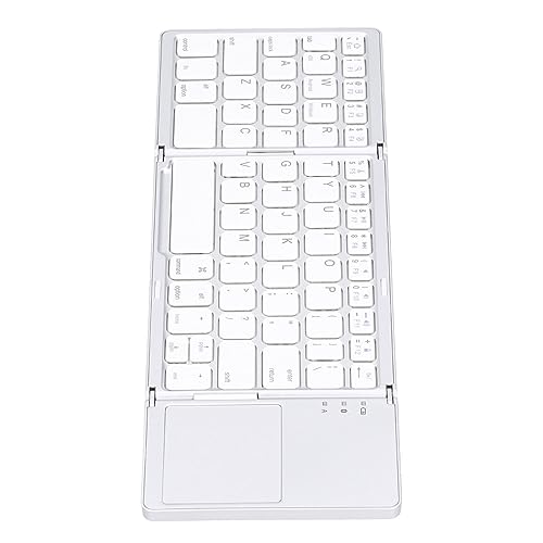 Faltbare Tastatur, 63 Tasten, Kabelgebundene USB-Tastatur mit Touchpad, Tastatur, Wiederaufladbare, Ultradünne Tablet-Tastatur für IOS//-Betriebssysteme (Silber Weiss) von Tosuny