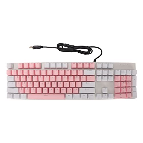 Mechanische Gaming Tastatur, RGB LED Hintergrundbeleuchtung, Kabelgebundene Tastatur mit Blauen Schaltern, 104 Anti Ghosting Tasten, Kompakte USB Tastatur für Windows Laptop PC, Plug and (Weiß Rosa) von Tosuny