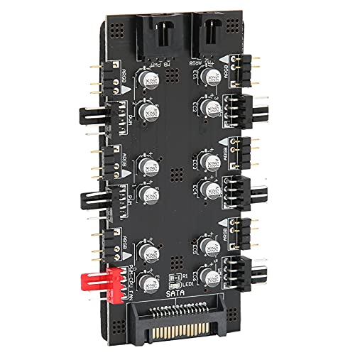 Tosuny ARGB-Hub-Extender, 4PIN-Lüfter PWM 6-Wege-Hub-Splitter mit Verbindungskabel für Beleuchtungsgeräte (SATA-Schnittstelle) von Tosuny