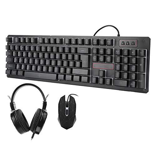 Tosuny Gaming-Tastaturset - 1600DPI Gaming-Maus und Gaming-Tastatur, 3-teiliges Headset-Set für Kabelgebundene Tastaturmäuse, Abgewinkelte 75-Grad-Basis (Schwarz (eisblaues Licht)) von Tosuny