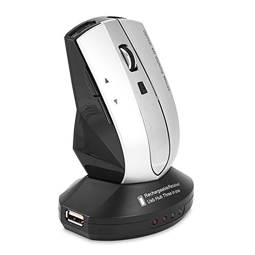 Tosuny Kabellose Maus, 2,4 GHz wiederaufladbare kabellose optische Maus, Gaming-Mäuse mit Ladestation, 3-Port-USB-Hub, 800-1200 DPI einstellbar, Plug & Play(Grau) von Tosuny