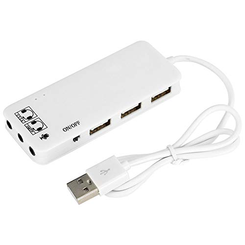 Tosuny USB 2.0 Splitter, USB 2.0 Hub to 3-Port USB 2.0 + Kopfhörer + Mikrofon mit 7.1CH Soundadapter Multi Port Splitter für Laptops, Tablets (Weiss) von Tosuny