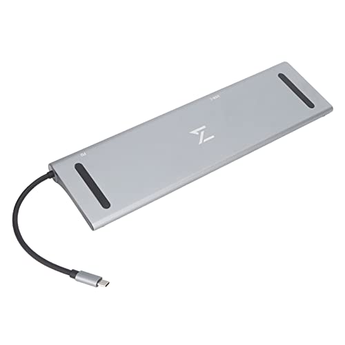 Tosuny USB C Dockingstation, 12 in 1 USB C Hub Adapter mit 100 W PD, 2 HD MI 4K, VGA, RJ45, USB 3.0, 2 USB 2.0, USB C, SD/TF, 3,5 Mm, Multiport Adapter Dongle für Laptop (Gray) von Tosuny